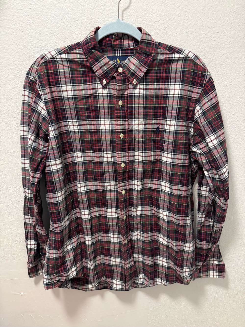 Ralph Lauren Men's Red & Green Plaid Button-Down Long-Sleeve Shirt Large